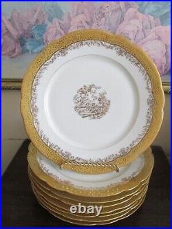 JPL Jean Pouyat Limoges France Hand Painted Set Of 8 Dinner Plate Gold Flowers