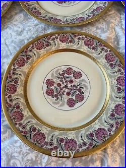 Jean Boyer Limoges BJ France 10 5/8 Plates Dinner Gold Encrusted Floral Set 12