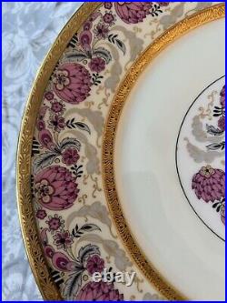 Jean Boyer Limoges BJ France 10 5/8 Plates Dinner Gold Encrusted Floral Set 12