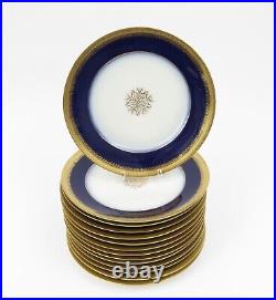 Jean J. Pouyat Limoges France Cobalt Blue & Gold Gilt Trim Dinner Plates (12)