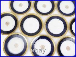 Jean J. Pouyat Limoges France Cobalt Blue & Gold Gilt Trim Dinner Plates (12)