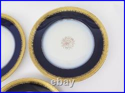 Jean J. Pouyat Limoges France Cobalt Blue & Gold Gilt Trim Dinner Plates (12)