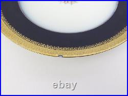 Jean J. Pouyat Limoges France Cobalt Blue & Gold Gilt Trim Dinner Plates (12)