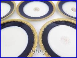 Jean J. Pouyat Limoges France Cobalt Blue & Gold Gilt Trim Dinner Plates (12)