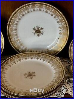 Jean Pouyat Limoges White and Gold POY12 Dinner Plate 4 Settings