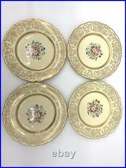 Johnson Bros England 12 pc. Victorian Scalloped Dinner Plates Gold Rim Floral