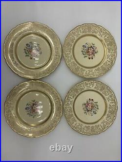 Johnson Bros England 12 pc. Victorian Scalloped Dinner Plates Gold Rim Floral