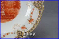 KPM Berlin Hand Painted Queen Louise Statue Rust Roses & Gold Reticulated Plate