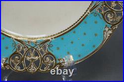 Kerr & Binns Worcester Turquoise & Gold Armorial Crest Reticulated Plate 1852-62
