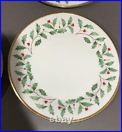 LENOX HOLIDAY DIMENSION Holly Gold Rimmed Dinner Plates 10.75 Set Of 4