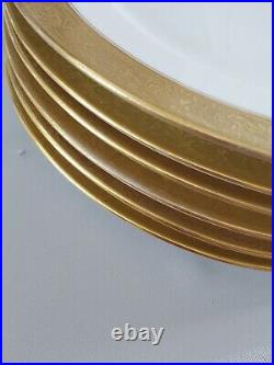 LIMOGES Vignaud VIG28 6 White Dinner Plates with Wide Gold Encrusted Band France