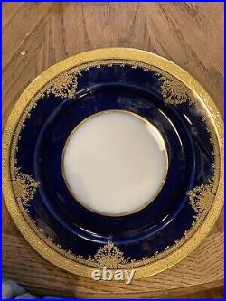 LIMOGES Wm. Guerin DINNER PLATES COBALT BLUE With Gold ENCRUSTED EDGE Mint