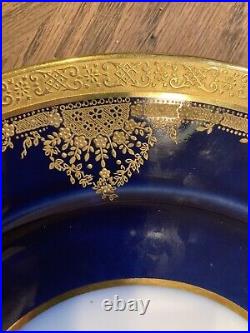 LIMOGES Wm. Guerin DINNER PLATES COBALT BLUE With Gold ENCRUSTED EDGE Mint