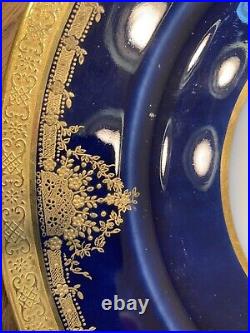 LIMOGES Wm. Guerin DINNER PLATES COBALT BLUE With Gold ENCRUSTED EDGE Mint