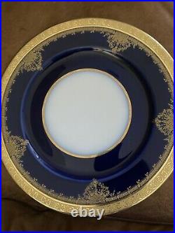 LIMOGES Wm. Guerin DINNER PLATES COBALT BLUE With Gold ENCRUSTED EDGE Mint