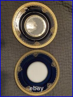 LIMOGES Wm. Guerin DINNER PLATES COBALT BLUE With Gold ENCRUSTED EDGE Mint