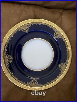 LIMOGES Wm. Guerin DINNER PLATES COBALT BLUE With Gold ENCRUSTED EDGE Mint