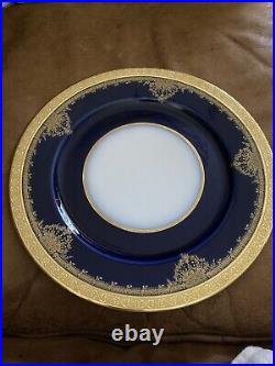 LIMOGES Wm. Guerin DINNER PLATES COBALT BLUE With Gold ENCRUSTED EDGE Mint