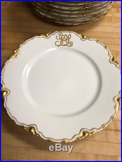LOT OF 9 Haviland France Dinner Plates Scalloped Edge Gold Paint Monogrammed BGL