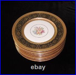 LOT of 8 Heinrich & Co Selb Bavaria Gold Encrusted Porcelain 11 Dinner Plates