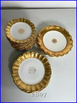 LS&S Limoges Antique Porcelain Opulent Gold Medallion Plates Set of 17