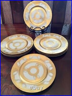 Large 10 7/8 Minton dinner plates 22 K gold encrusted gilt swags set of 8 lot