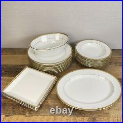 Large Set of Charter Club Grand Buffet Gold Rim White Dinner Plates Bowls & More