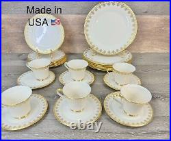 Lenox CLARION Ivory Gold 24 Piece Dinnerware Set Bone China Made In USA