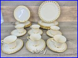 Lenox CLARION Ivory Gold 24 Piece Dinnerware Set Bone China Made In USA