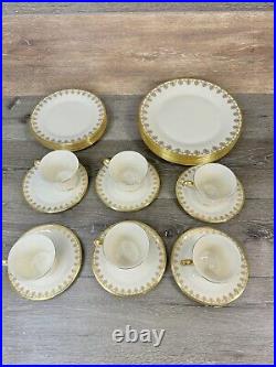 Lenox CLARION Ivory Gold 24 Piece Dinnerware Set Bone China Made In USA