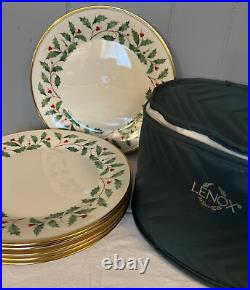 Lenox Dimension Holiday 10.5 Dinner Plates Set Of 6 With Storage Bag Gold Trim