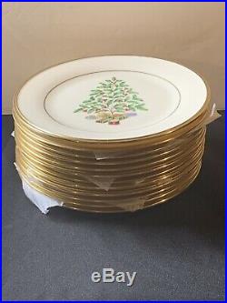 Lenox Eternal Christmas Tree Holiday Set Of 4 Plates Gold Trim Dimension 8