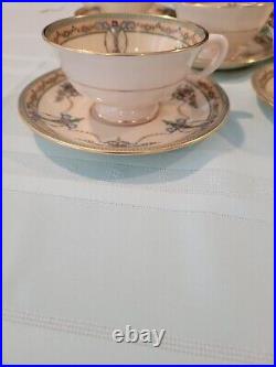 Lenox Ivory Sheraton Footed Cups With Saucers. Gold Trim. No Box