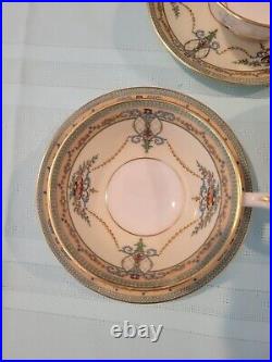 Lenox Ivory Sheraton Footed Cups With Saucers. Gold Trim. No Box