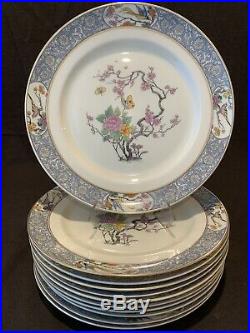 Lenox Ming Dinner Plates Set of 11 10 1/8 Diameter Gold Rim Birds