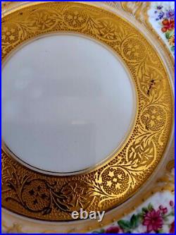 Limoges 3 Pc Set(s) Raised Gold Encrusted Rose Dinner Plate Gumps Artist Signed