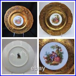 Limoges French Dinner Plates Hand Painted Decoration 22K Gold Victorian Lot 3