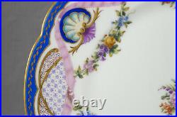 Limoges Lerosey Hand Painted Floral Shells Pink Ribbon Blue Gold 9 3/4 Plate D