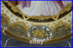 Limoges Royal Vienna Style Hand Painted Blue Luster & Raised Gold Portrait Plate