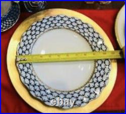 Lomonosov Cobalt Net Scalloped Dinner Plate 11 Blue Gold LFZ Russian Porcelain