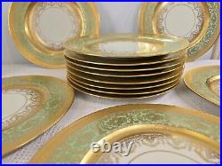 Lot Of 13 Heinrichs Selb 22k Gold Green Encrusted 11 Dinner Plates Bavarian