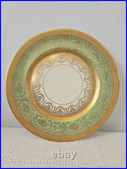 Lot Of 13 Heinrichs Selb 22k Gold Green Encrusted 11 Dinner Plates Bavarian