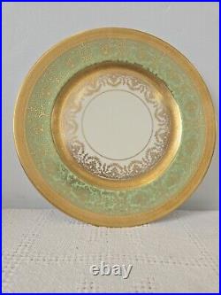 Lot Of 13 Heinrichs Selb 22k Gold Green Encrusted 11 Dinner Plates Bavarian