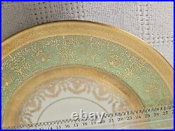 Lot Of 13 Heinrichs Selb 22k Gold Green Encrusted 11 Dinner Plates Bavarian