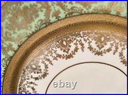 Lot Of 13 Heinrichs Selb 22k Gold Green Encrusted 11 Dinner Plates Bavarian