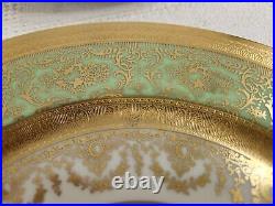 Lot Of 13 Heinrichs Selb 22k Gold Green Encrusted 11 Dinner Plates Bavarian