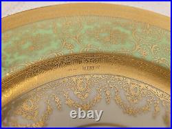 Lot Of 13 Heinrichs Selb 22k Gold Green Encrusted 11 Dinner Plates Bavarian