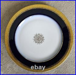 Lot Of 8 Limoges Jean Pouyat 10.5 Dinner Plates Cobalt Blue Gold Encrusted Edge