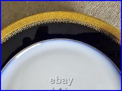 Lot Of 8 Limoges Jean Pouyat 10.5 Dinner Plates Cobalt Blue Gold Encrusted Edge