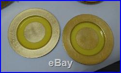 Lot / Set of Six(6) 10.75 BLACK KNIGHT Dinner PLATEs Yellow ENCRUSTED w GOLD